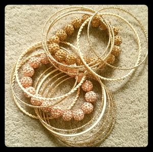 Bangle Bracelet Bundle- gold and pink tones